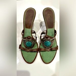 Giuseppe Zanotti VICINI 3" Heels Green Stone w/Silver Embelishment